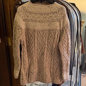 Aran Wool Cable Knit Sweater - Tan